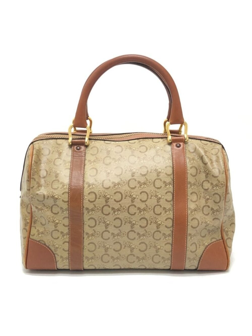 Celine Boston Bag Macadam Pattern Leather Beige